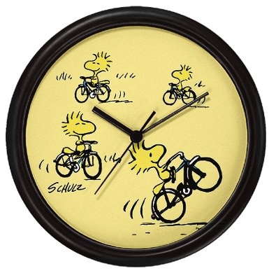 Woodstock on his bike clock