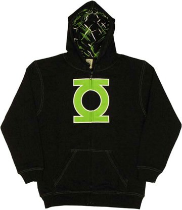 DC Comics Green Lantern Logo Contrast Stitching Full Zipper Hooded Sweatshirt