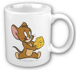 Jerry really likes his cheese specially gouda cheese and now he is printed on this coffee mug with some cheese.