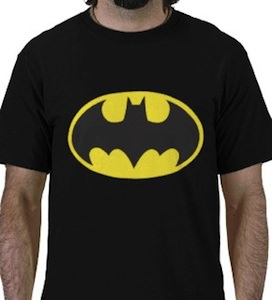 Classic batman t-shirt with the big bat logo in a yellow background
