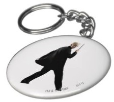 Draco Malfoy ready for action with his wand on this key chain