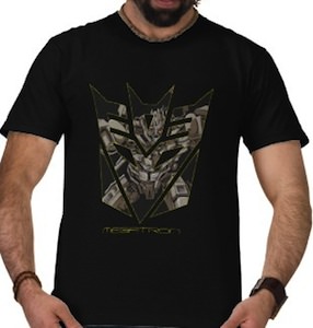 Megatron inside a Decepticon logo on this Transformers t-shirt