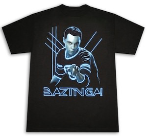 glow in the dark Bazinga t-shirt with Sheldon Cooper