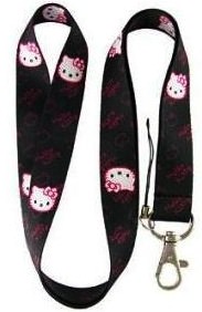 Hello Kitty Lanyard in black with Hello Kitty faces on it