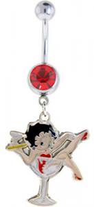 Betty Boop MARTINI GLASS Ruby Red Gem Dangle Belly Ring